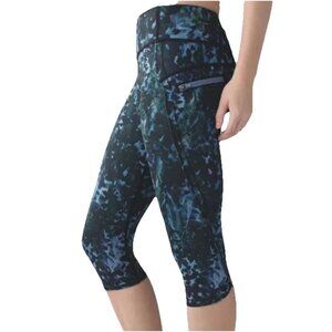 Lululemon Run Top Speed Crop Leggings Blue Floral Backdrop High Rise Size 8